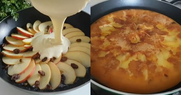 Простой яблочный пирог на сковороде